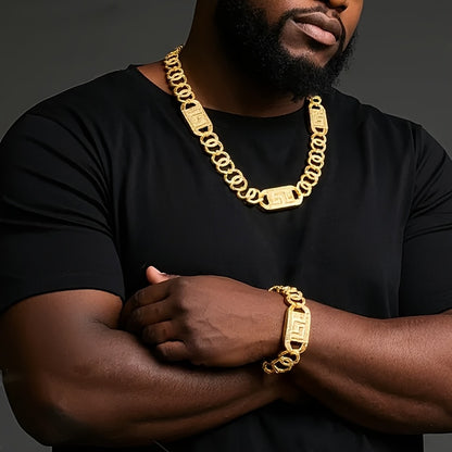 Classic Hip-Hop 2pcs Bracelet and Necklace Set, Fashionable Minimalist Design for Men's Casual Attire, Perfect Accessory Gift for Valentine's Day, Christmas, Ramadan