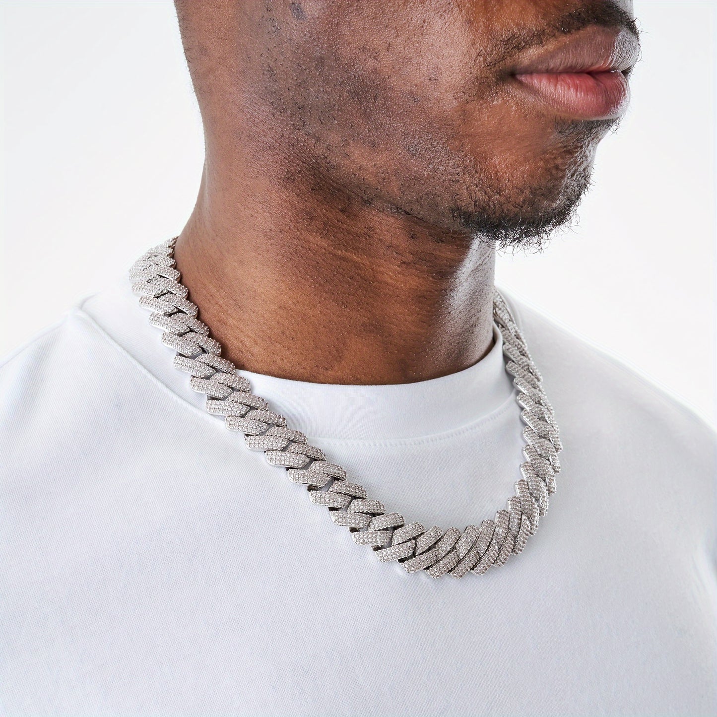 1pc Men'S Iced Out Men'S Chain, 20MM Miami Cuban Links 20Mm Flip Clasp Triple Row Synthetic Synthetic Zircon Rhombus Cuban Chain Chunky Hip Hop Necklace Miami Cuban Chain Men'S Necklace
