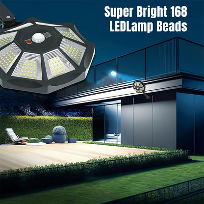 1/2pcs Solar Motion Sensor Lights, 168LED Solar Street Lights, 3 Lighting Modes Courtyard Lights with Remote, 180 ° Adjustable Floodlights, Wide-angle Lighting, for Commercial Street, Gardens, Paths, Garages, Parking Lots Lighting
