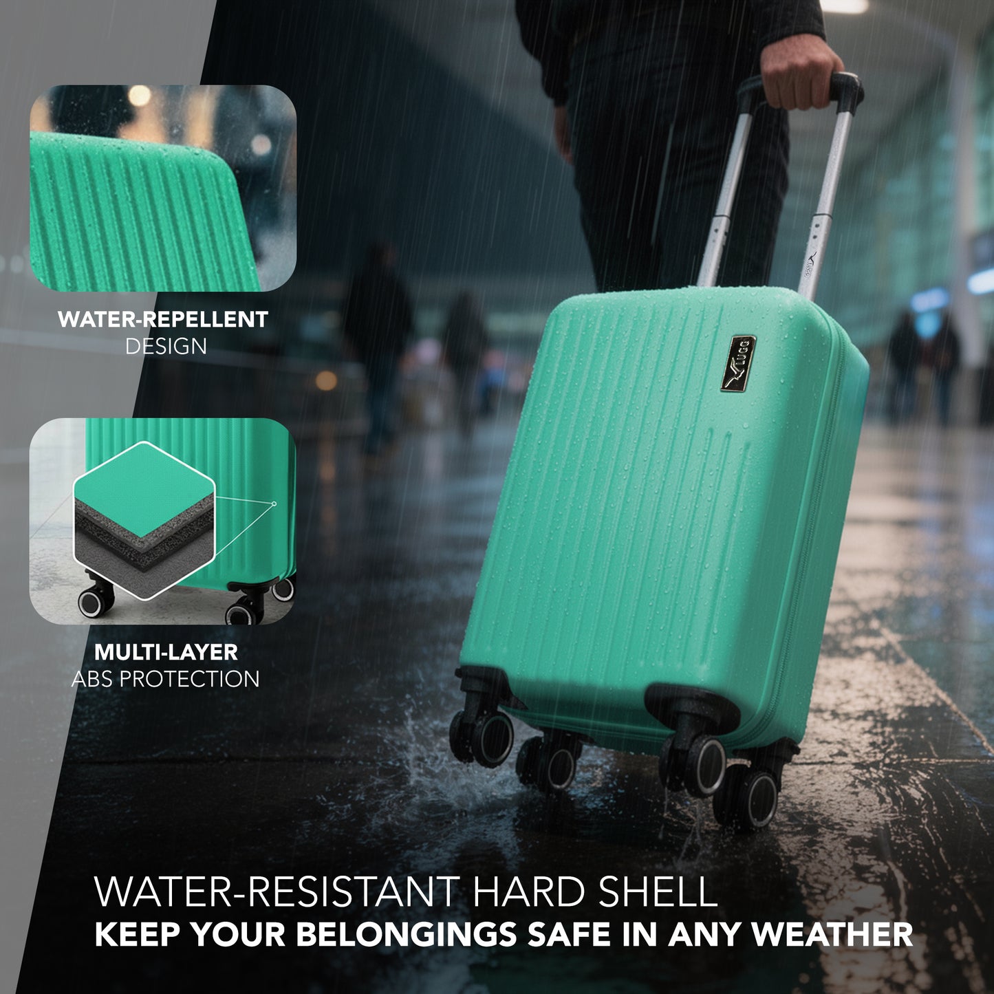 LUGG - Vacay 40cm Suitcase - 40x30x20cm without wheels - Ryanair Compatible - Underseat Size - Hard Shell ABS with Smooth 360° Wheels & Removable Wheels