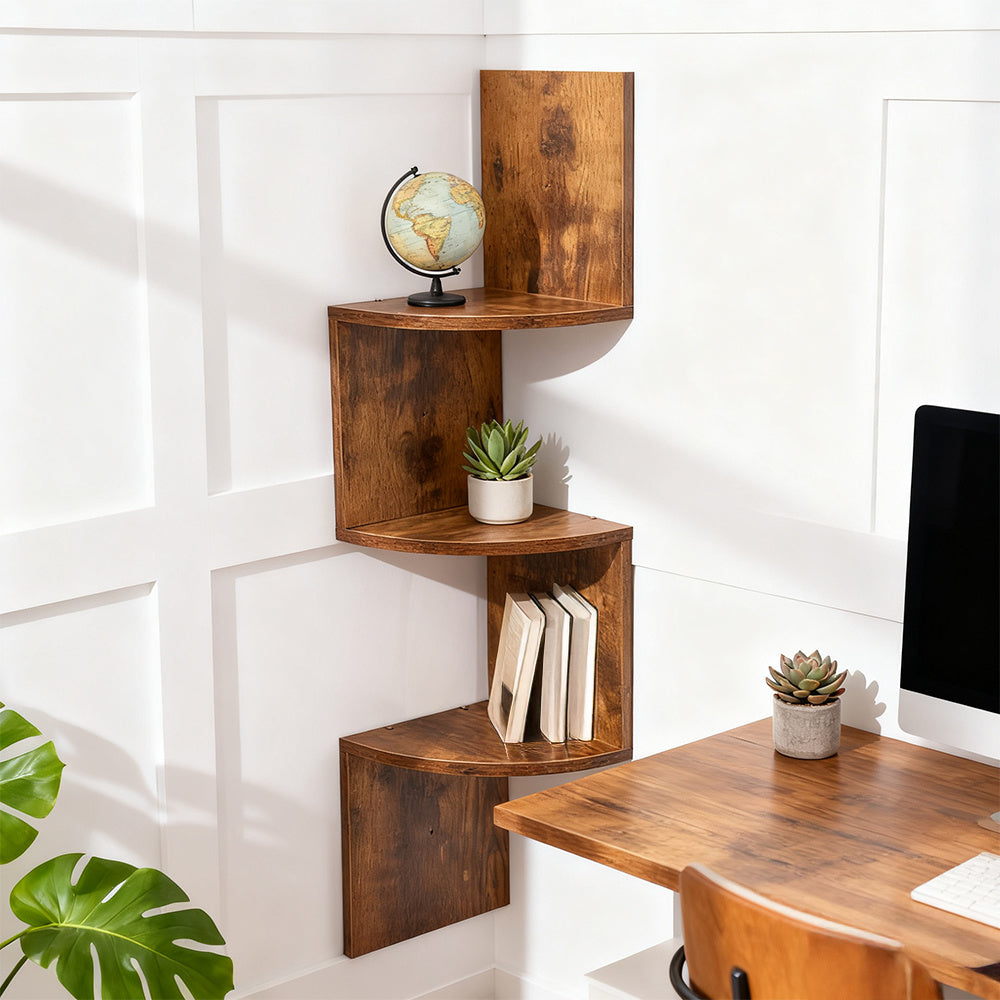 Three-Tier Rustic Corner Wall Shelf with Curved Platforms - product detail 4