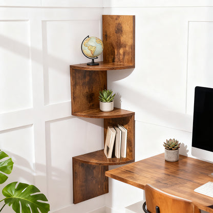 Three-Tier Rustic Corner Wall Shelf with Curved Platforms - product detail 4