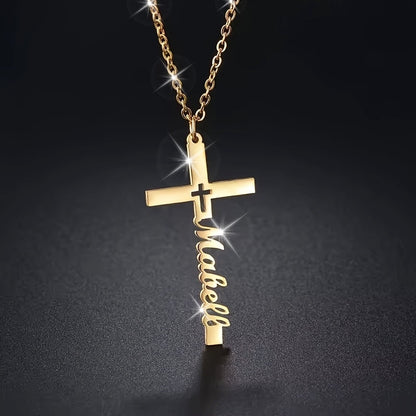 Golden Silvery Personalized Custom Name Necklace 1pc, Hollow Cross Pendant, Women Girlfriend Gift Jewelry, Easter Religious Belief Gift, Suitable for Women Mom