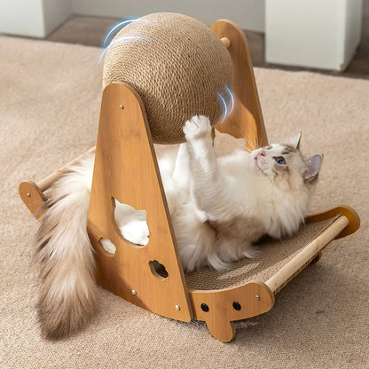 Cat Ball Scratcher with Solid Wood Stand Sisal Interactive Climbing Frame Scratching Post for Indoor Cats Kittens Furniture Protector Fun Exercise