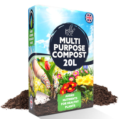 Pelle & Sol 10/20/40/50/60Ltr Multi Purpose Compost - Compost for Outdoor Plants & Soil for Plants Indoors - Potting Soil for Pots Plants Outdoor - All Purpose Nutrient Rich Fertiliser, Houseplant Potting Mix