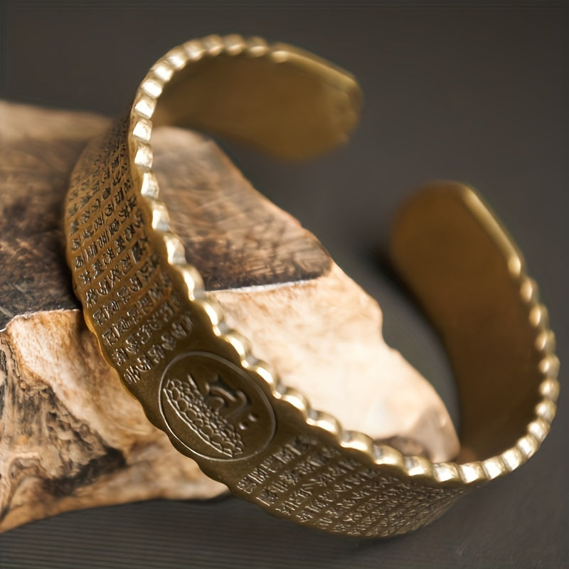 Narrative-Engraved Copper Cuff Bangle - alternate angle 2