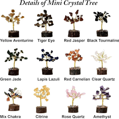12pcs Crystal Tree Set Mini 7 Chakra Gemstone Trees Handmade Natural Stone Desk Decor Good Luck Gift for Women Home & Office Decoration
