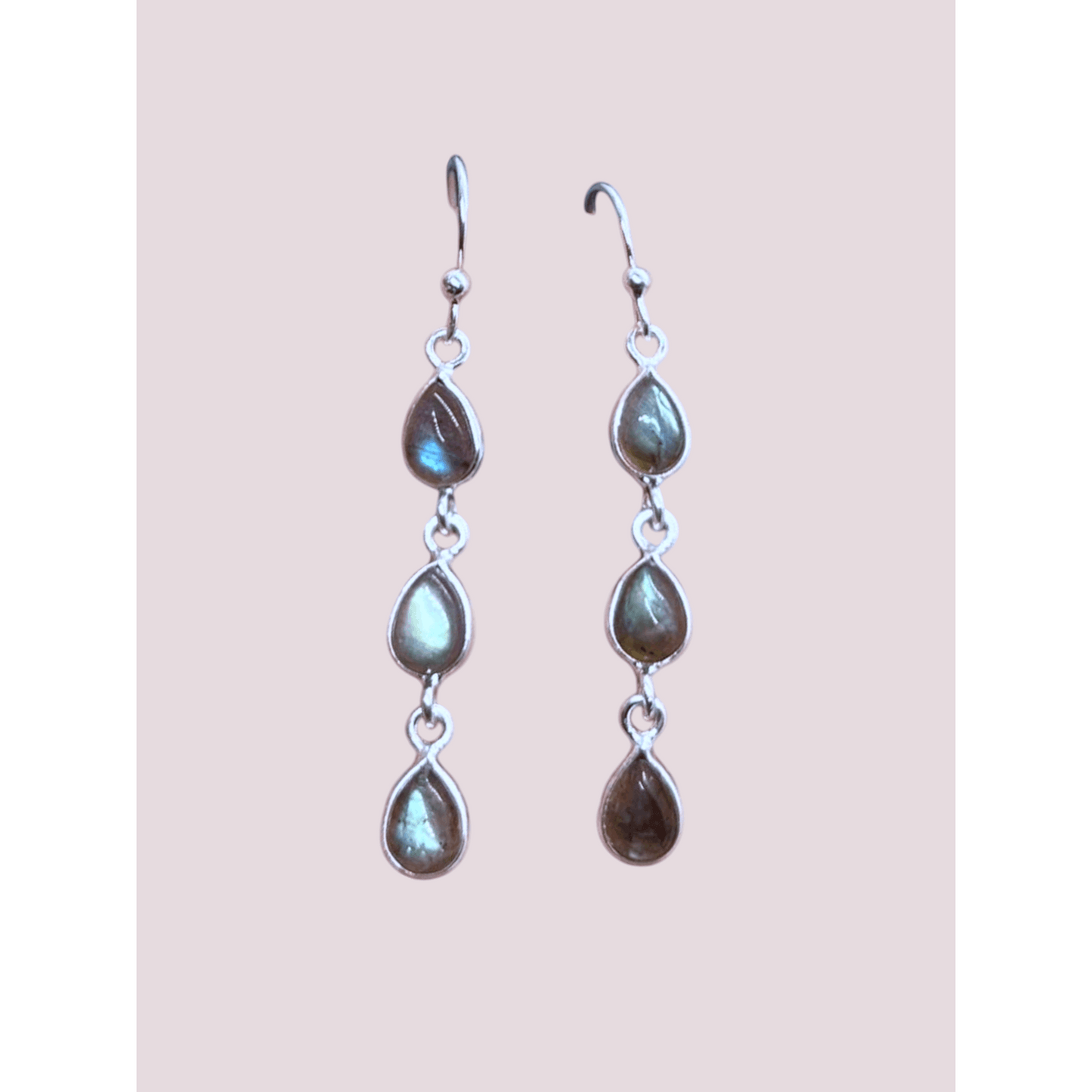 925 Sterling Silver Natural Gemstone 3 stone long Earring, Bezel Set Birthstone Ring, Perfect gift
