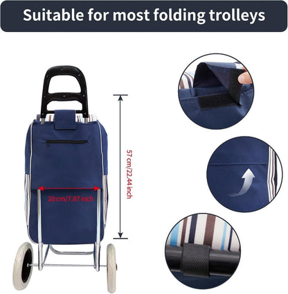 Shopping Trolley Replacement Bag Blue – Foldable Lightweight Bag with Sturdy Handles & Side Pockets for Grocery Shopping, Supermarket, Travel & Errands, 33x20x57cm (Bag Only)