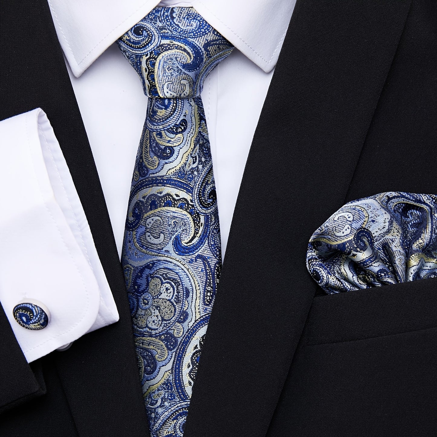 Men Men Black Paisley Tie Wedding Gift Box Tie Pocket Squares Set Necktie Box Suit Additions Fit Wedding
