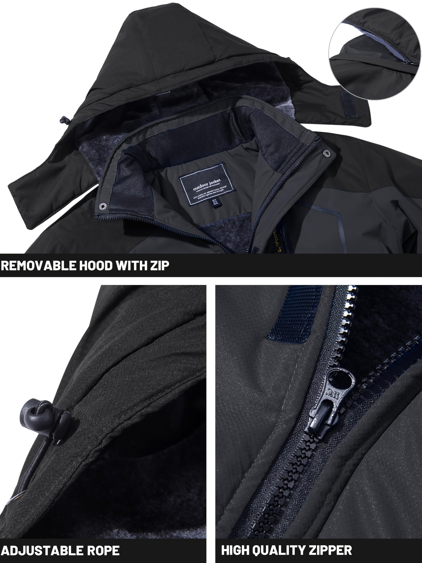 Men'S Ski Jacket Winter Warm Fleece Lined Coats Outdoor Snowboard Thermal Hiking Parka Chest Pockets Hooded Jogging Camping Fishing Climbing Casual Windbreaker