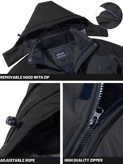 Men'S Ski Jacket Winter Warm Fleece Lined Coats Outdoor Snowboard Thermal Hiking Parka Chest Pockets Hooded Jogging Camping Fishing Climbing Casual Windbreaker