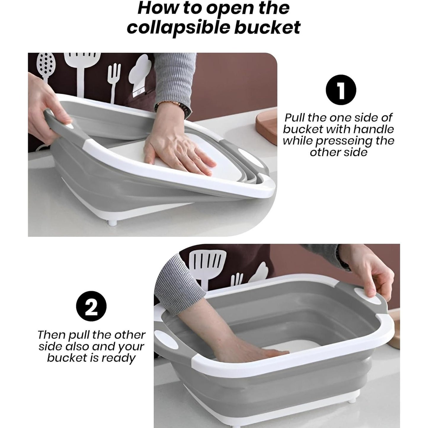 3-in-1 Collapsible Chopping Board with Drain Plug – Multi-Purpose Folding Cutting Board for Kitchen, Camping & Outdoor Use | Non-Slip Wash Basin, Portable Tub & Storage Container