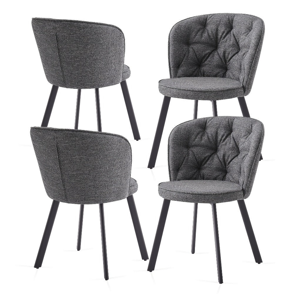 Fabric Dining Chairs Set of 2 or 4 – Upholstered High Back with Padded Seat & Black Metal Legs, Comfortable Kitchen & Dining Room Chairs for Lounge or Bedroom