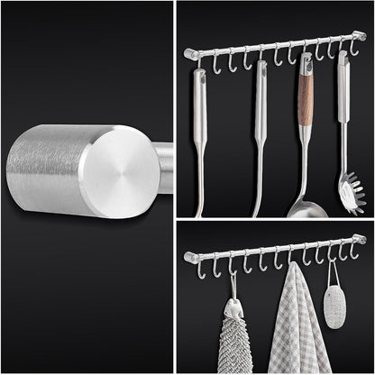 Utensil Rack Stainless Steel Wall Mounted Utensil Hooks with 12 Removable Hooks Kitchen Utensils Holder Utensil Hanging Rack Rail 52Cm (15.6")