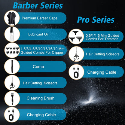 Professional Hair Clippers for Men, Cordless Metal Barber Clippers And Trimmers Set, Clippers for Hair Cutting Kit with LCD Display, 6500-7500RPM, Zero Gap T-Blade Beard Hair Trimmer, Gifts for Men
