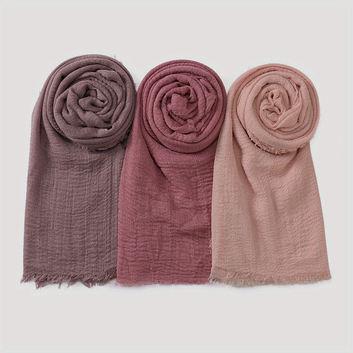 3pcs/Lot Solid Color Bubble Pleated Warm Autumn And Winter Scarf Solid Color Muslim Headscarf Hijab Scarf Ramadan