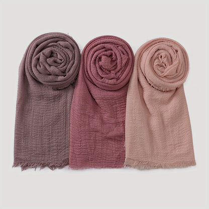 3pcs/Lot Solid Color Bubble Pleated Warm Autumn And Winter Scarf Solid Color Muslim Headscarf Hijab Scarf Ramadan