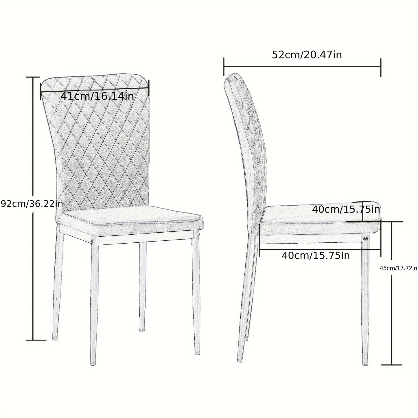 Suede Dining Chairs, Retro Armless High Back Upholstered Soft Seat with Black Metal Legs, Set of 4/6, for Dining Room Kitchen