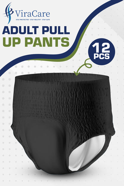 12 x Black Pull Up Pants Women & Men | Super Pull Up Pants | Adult Nappies | High Absorption and Soft-Stretch Waistband | Size S, M, L, XL | (1 Pack of 12)