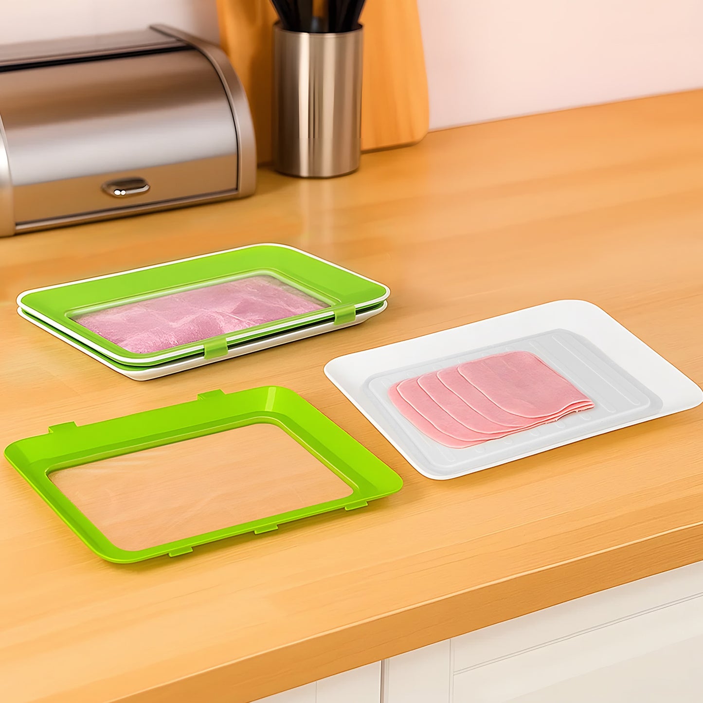 Stretch-Fit Food Storage Containers Reusable Preservation Trays for Fridge Organization – Perfect for Vegetables, Fruits, and Meats – Space-Saving Stackable Design
