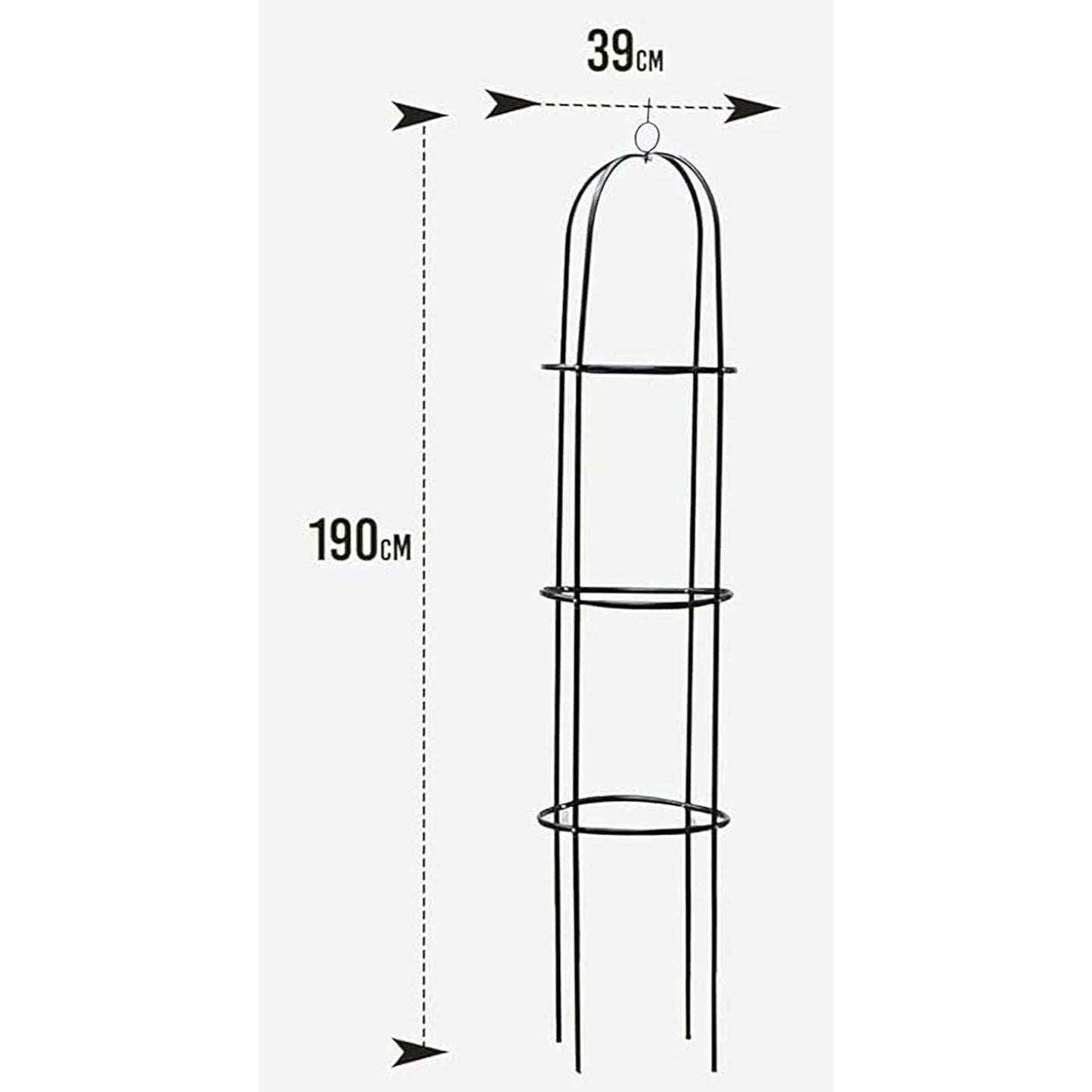 Steel Garden Obelisk Plant Support Trellis 1.9m | Black Weather-Resistant Metal Cylindrical Frame for Climbing Plants (Plant Not Included)