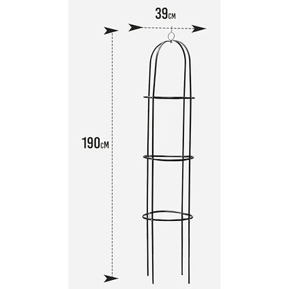 Steel Garden Obelisk Plant Support Trellis 1.9m | Black Weather-Resistant Metal Cylindrical Frame for Climbing Plants (Plant Not Included)