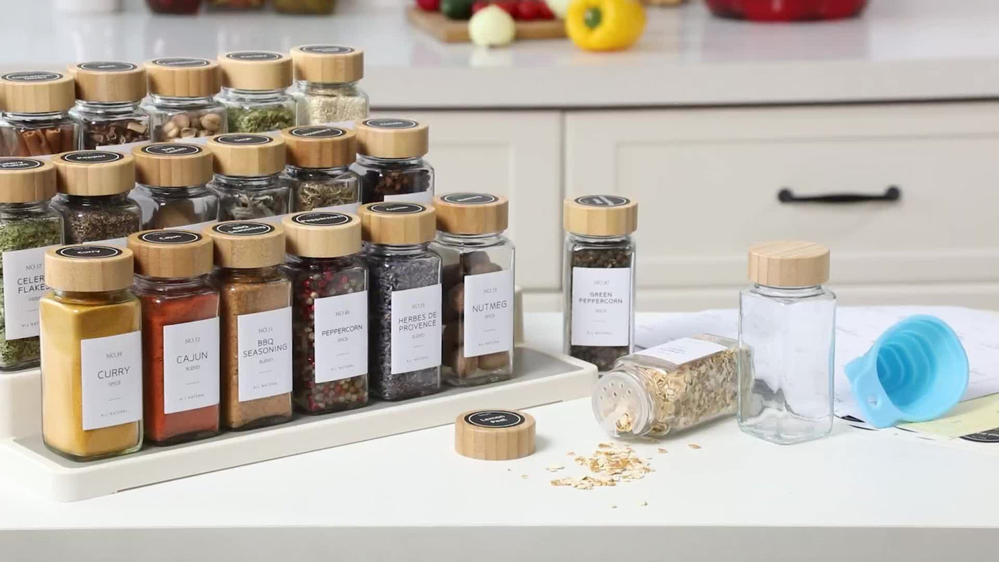 12pcs Glass Spice Jars Bamboo and Plastic Lids Storage Bottles Containers Pots Seasonings Container Canister with Shaker Lids