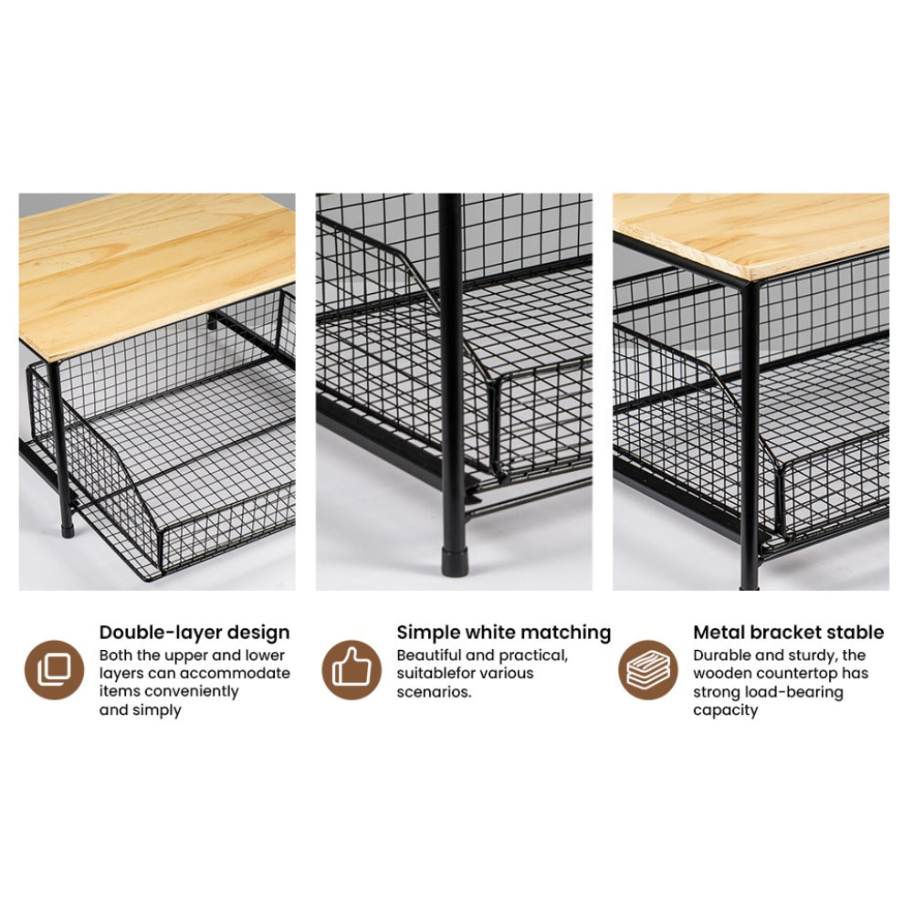 Two-Tier Metal Kitchen Countertop Organiser with Drawers - feature detail 11