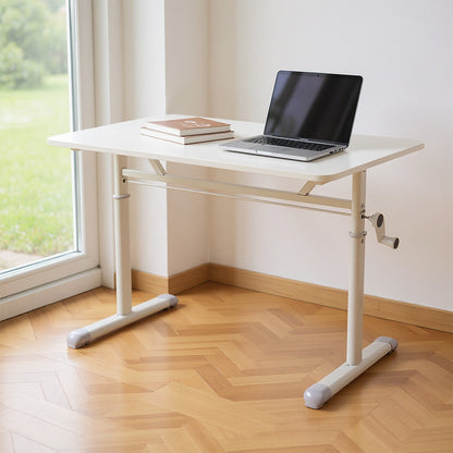 Premium Manual Adjustable Desk 60-90cm - Ergonomic Workstation with Crank Handle & Reinforced Base, Gaming & Home Office Desk, White Compact Study Table (Easy Assembly)