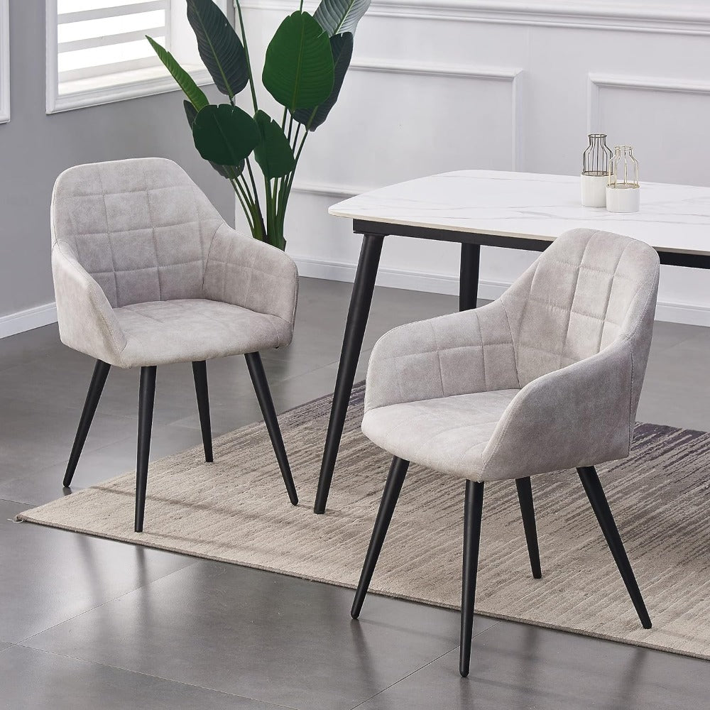 High Back Dining Chairs Set of 2 Faux Suede Padded Seat | Metal Legs Anti-Scratch Feet | UK Fire Safety Compliant | Home & Restaurant Use | 4 Colours | Adrian