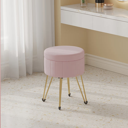 Storage Ottoman, Velvet Dressing Table Stool, 39 X 44.4 Cm (Dia. X H), Round Storage Stool Seat, 4 Metal Legs, For Dressing Room, Living Room, Bedroom