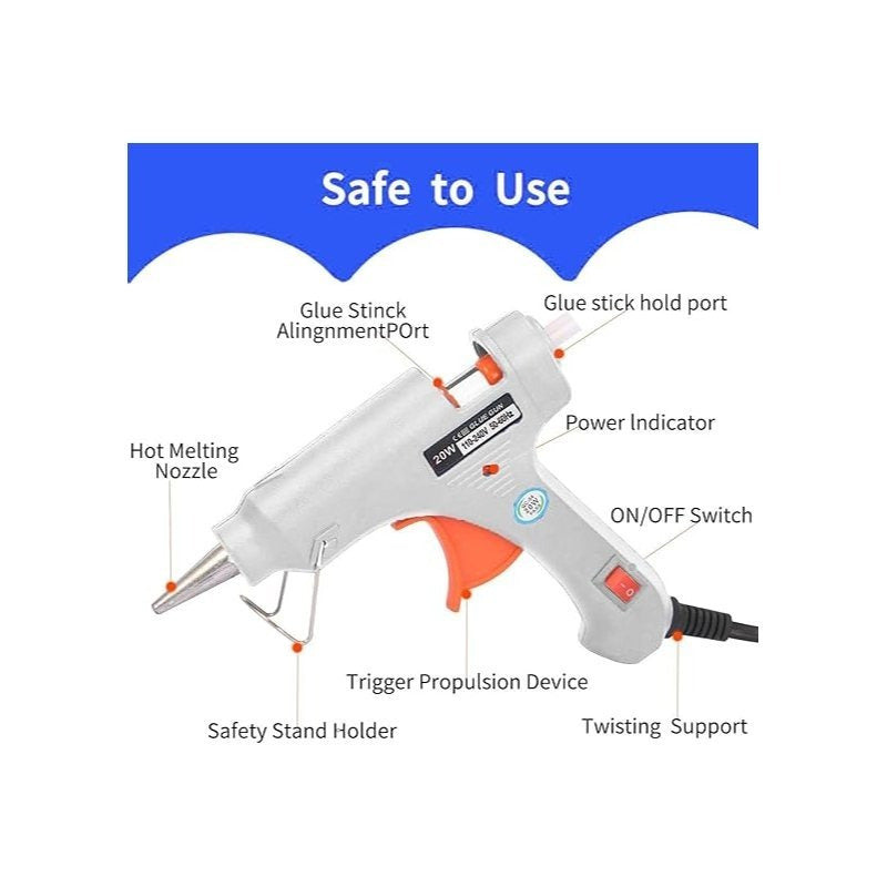 20W Trigger Hot Melt Glue Gun Electric Trigger Adhesive Hobby Craft Tool UK Plug Hot Glue Gun UK Plug Mini Heats Up Glue Gun for Crafts, Hobby, Home Repairs, Fabric, Wood, Glass, Card, ON-Off Switch for DIY Arts