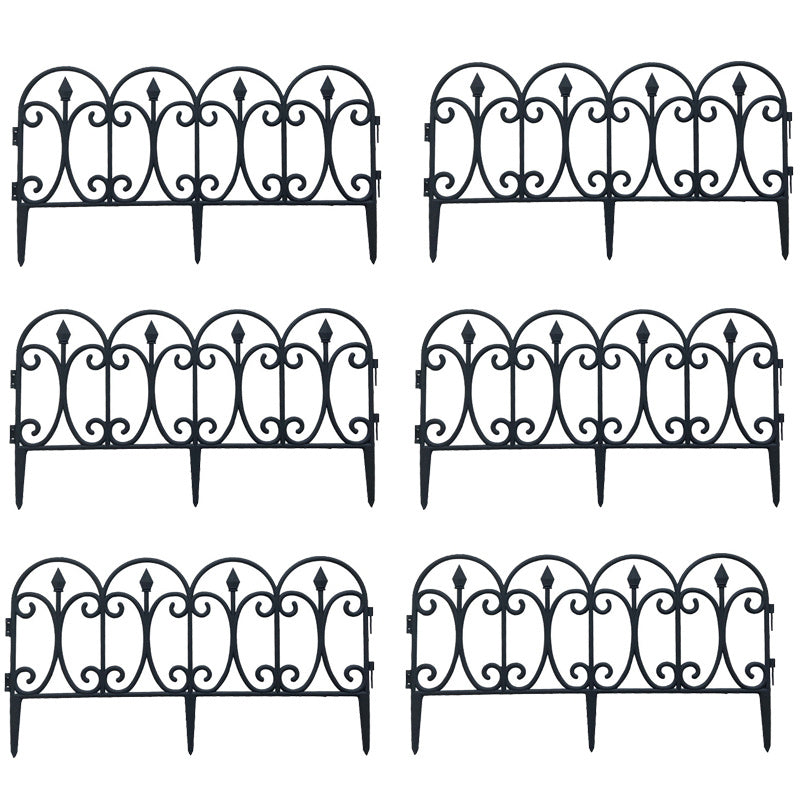 Wrought Iron Effect Plastic Garden Fence 6 Pack – Interlocking Border Panels with Ground Spikes, Weatherproof & Rust-Free, Lawn Edging for Flower Beds, Paths & Borders | Black 60x33cm