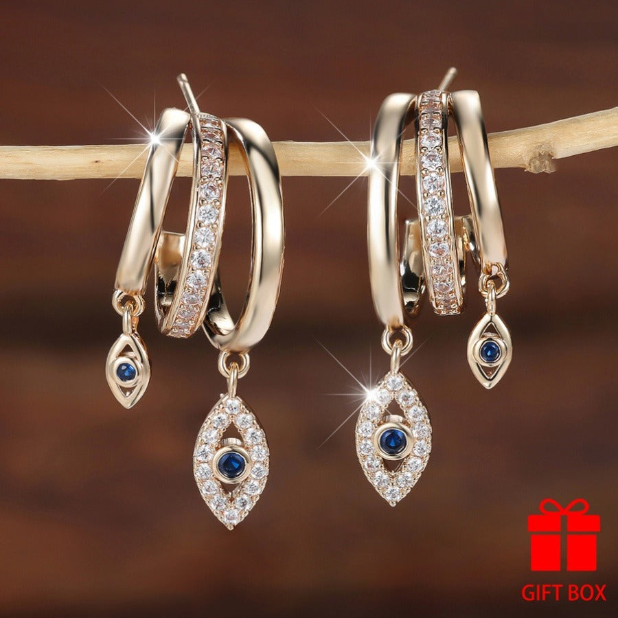 Earring Blue Synthetic Zirconia Devil's Eye Earrings with Metal - product gallery image 2