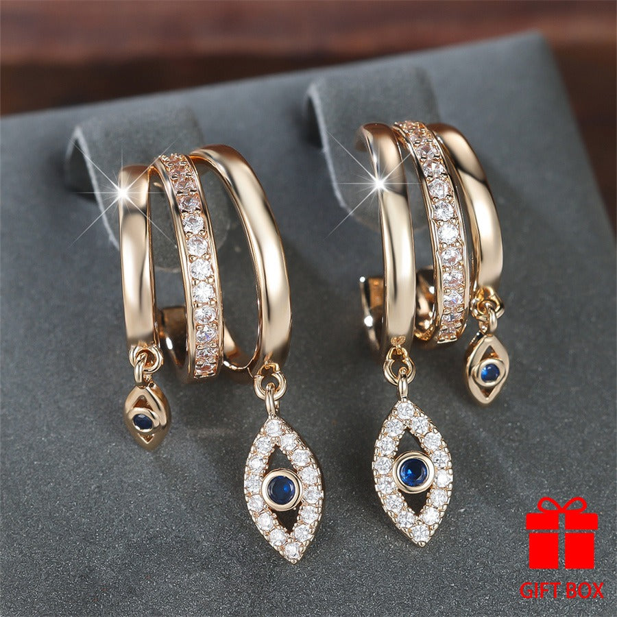 Earring Blue Synthetic Zirconia Devil's Eye Earrings with Metal - product gallery image 3
