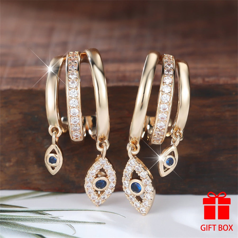 Earring Blue Synthetic Zirconia Devil's Eye Earrings with Metal - product gallery image 4