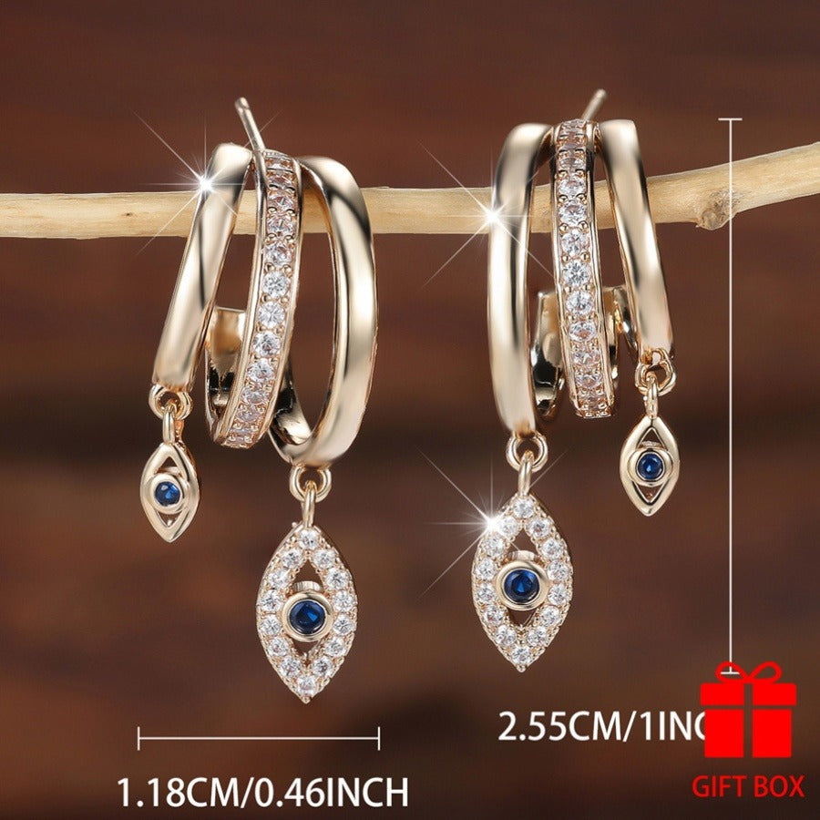 Earring Blue Synthetic Zirconia Devil's Eye Earrings with Metal - product gallery image 5