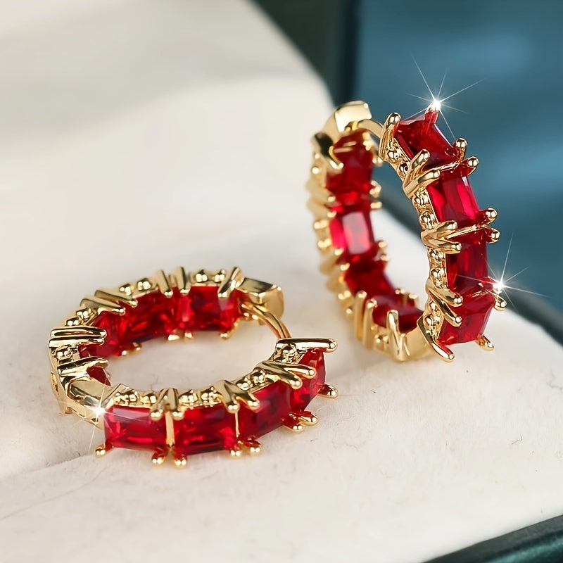 Earring Red Synthetic Zirconia Hoop Earrings Women with Metal - Red option