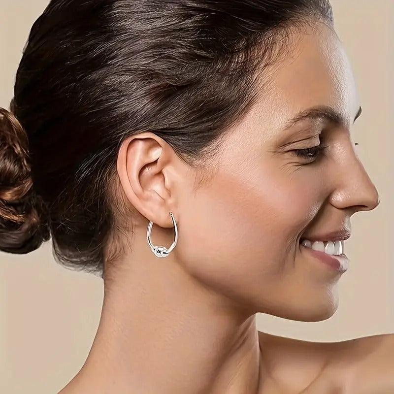 Earring Sterling Silver Beaded Drop Earrings Women with 30mm - product gallery image 3