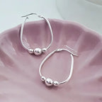 Earring Sterling Silver Beaded Drop Earrings Women with 30mm - Silvery option