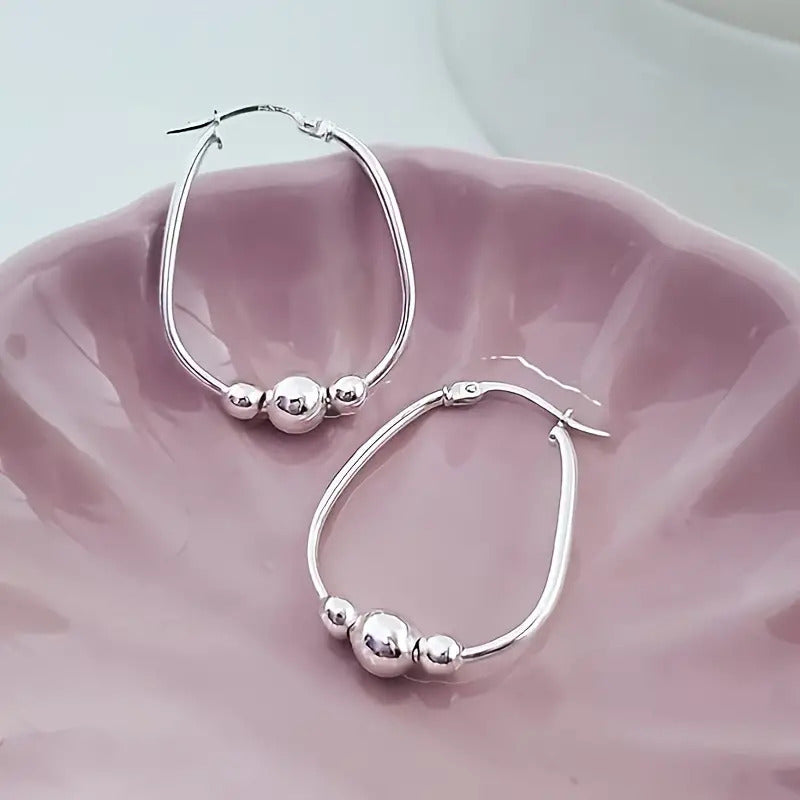 Earring Sterling Silver Beaded Drop Earrings Women with 30mm - Silvery option