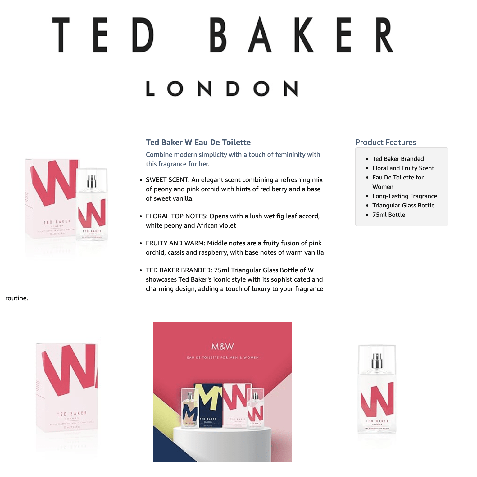 Eau de Toilette Ted Baker Women Floral Fruity Fragrance with 75ml, Glass - product gallery image 9