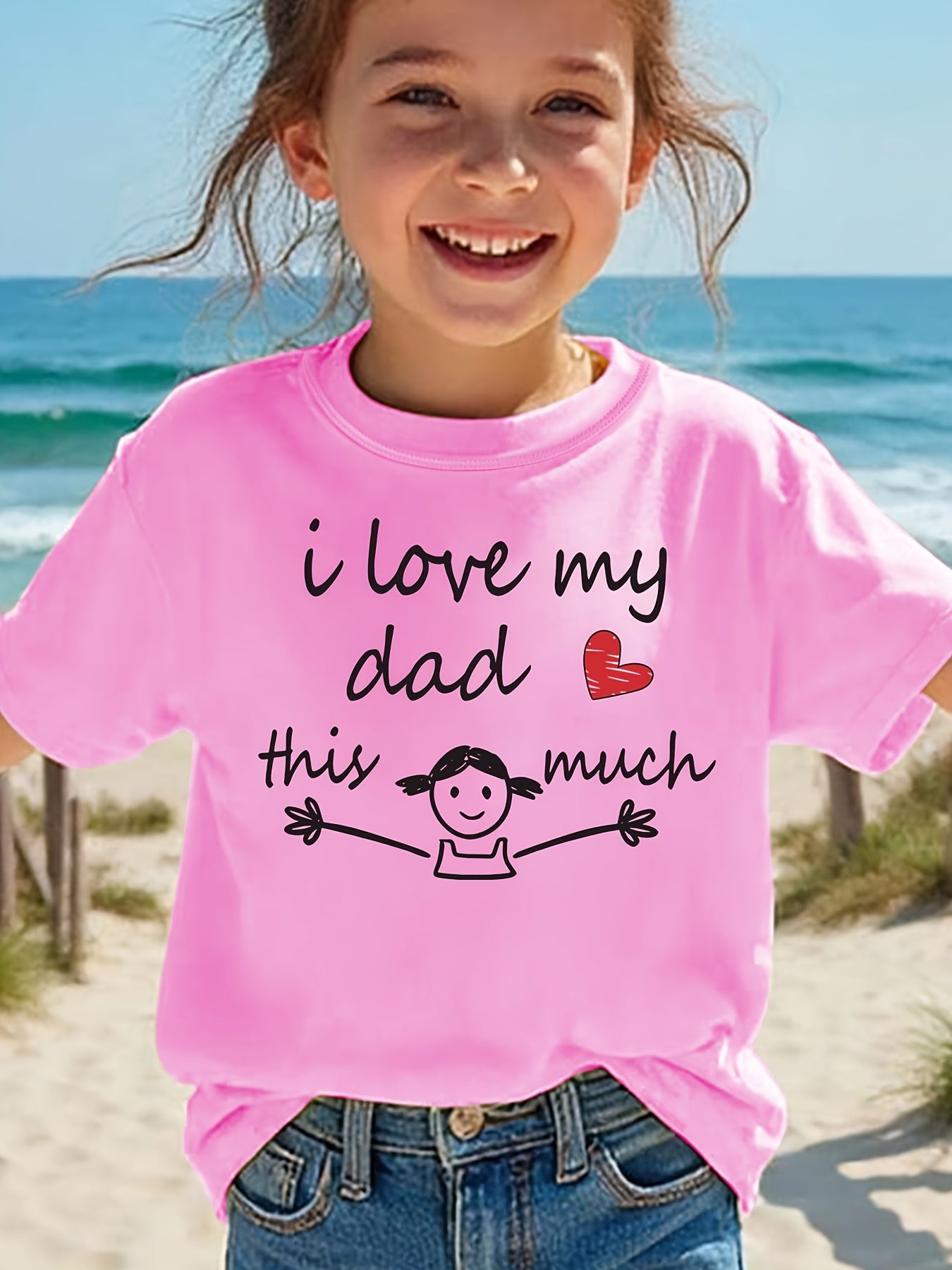 Summer Fashion Girls' Short Sleeve "I Love My Dad This Much" Letter Print Casual Top NYDX5737