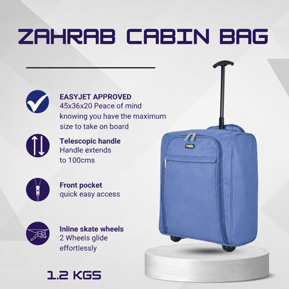 ZAHRAB 45x36x20 Underseat Bag Lightweight Hand Luggage Cabin Bag Trolley with Wheels Flight Bags Suit Case