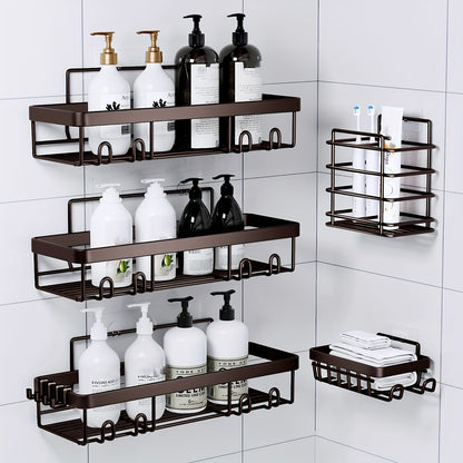Shower Caddy, Bathroom Shower Organizers, Black Shower Shelves for Inside Shower with Soap Caddy & Toothbrush Holder, Stainless Steel Wall Rack Baskets Adhesives Mounted(1 And5pcs), Random Color Properties to Choose, Shelves