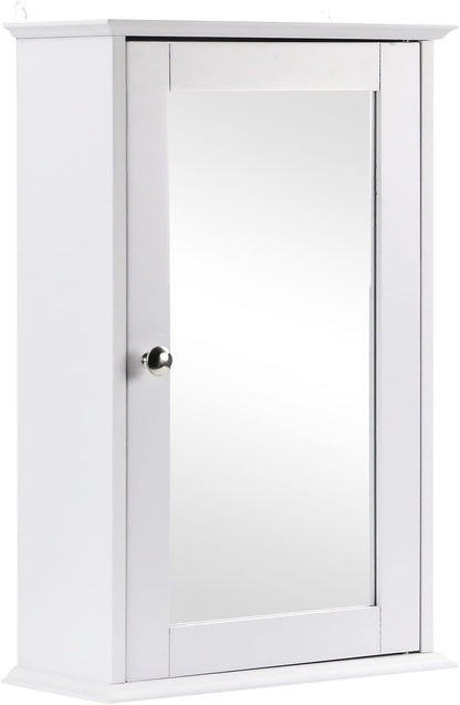 Single Door Mirrored Bathroom Cabinet Storage Cupboard Organiser Wall Mounted Mirror Cabinet with Adjustable Shelf 34cm x 15cm x 53cm
