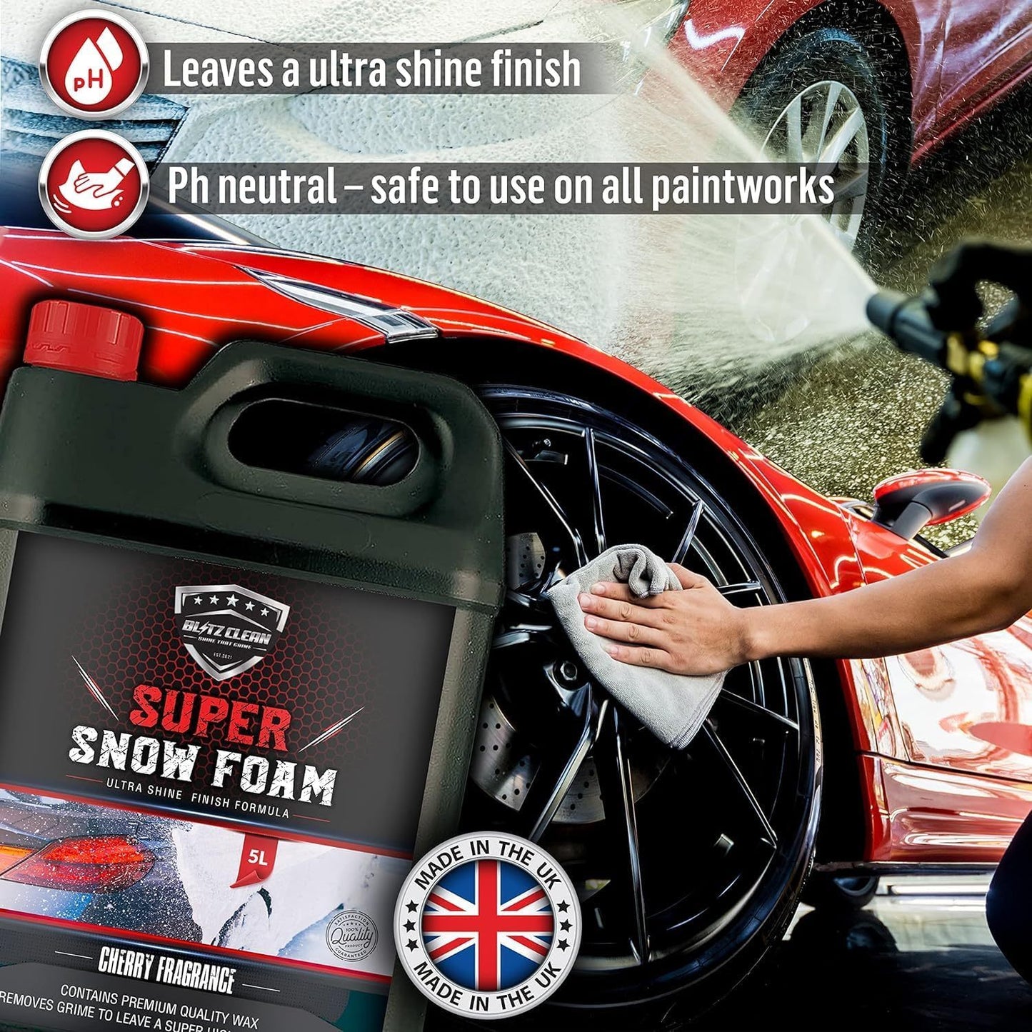 Snow Foam Plus 2L Pump up Snow Cannon Full Kit Inc Mitt & Drying Cloth Wash Detailing Valeting Kit For Car Van Caravan 5L Super Thick Pre Wash Pressurised Snow Cannon Lance
