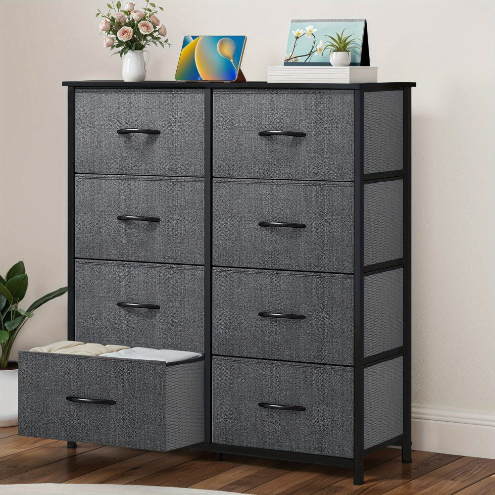 8-Drawer Fabric Dresser with Solid Wood Top – Bedroom & Living Room Chest of Drawers Storage Unit, Multiple Colours