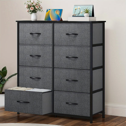 8-Drawer Fabric Dresser with Solid Wood Top – Bedroom & Living Room Chest of Drawers Storage Unit, Multiple Colours